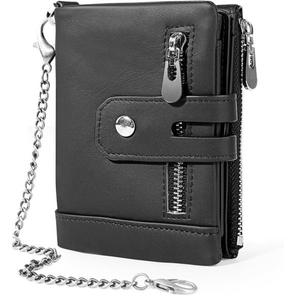 RFID Blocking Wallets Zipper Men's Wallet with ID Window 16 Card Holders